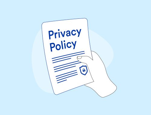 Privacy policy document held by hand graphic